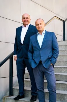 friendly server holding tray in dining room